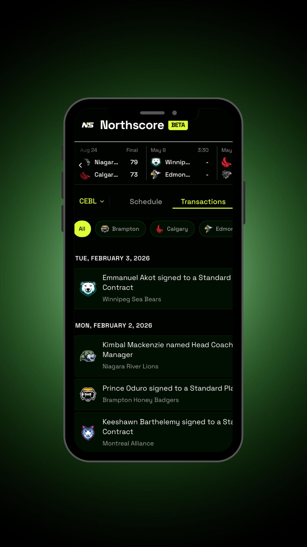 Northscore standings